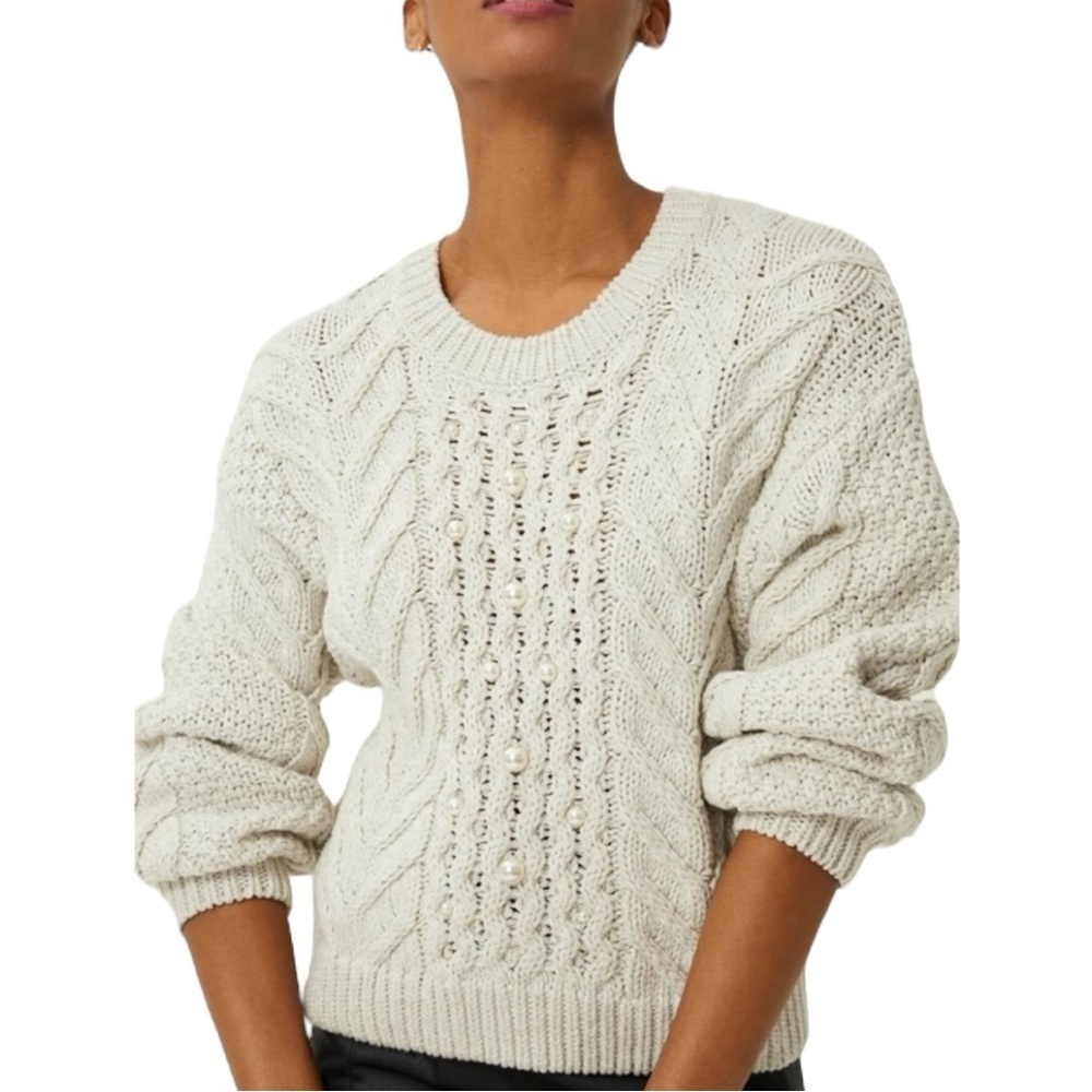 Rebecca Minkoff Blake Pearl Cable Knit Sweater Cream Size Medium